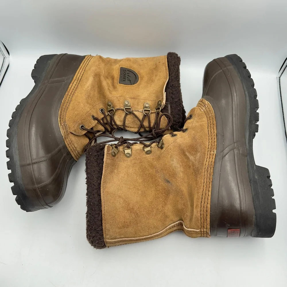 Sorel Kaufman Canada Winter Boots Brown Suede Duck Boots Vintage 9 Snow Rugged